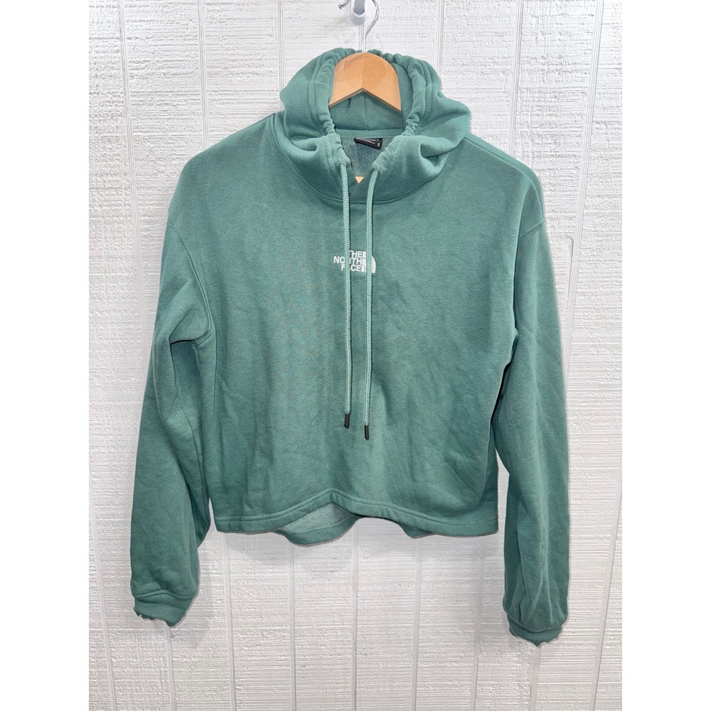 The North Face Hoodie Women Medium Green Cropped Fleece Pullover M